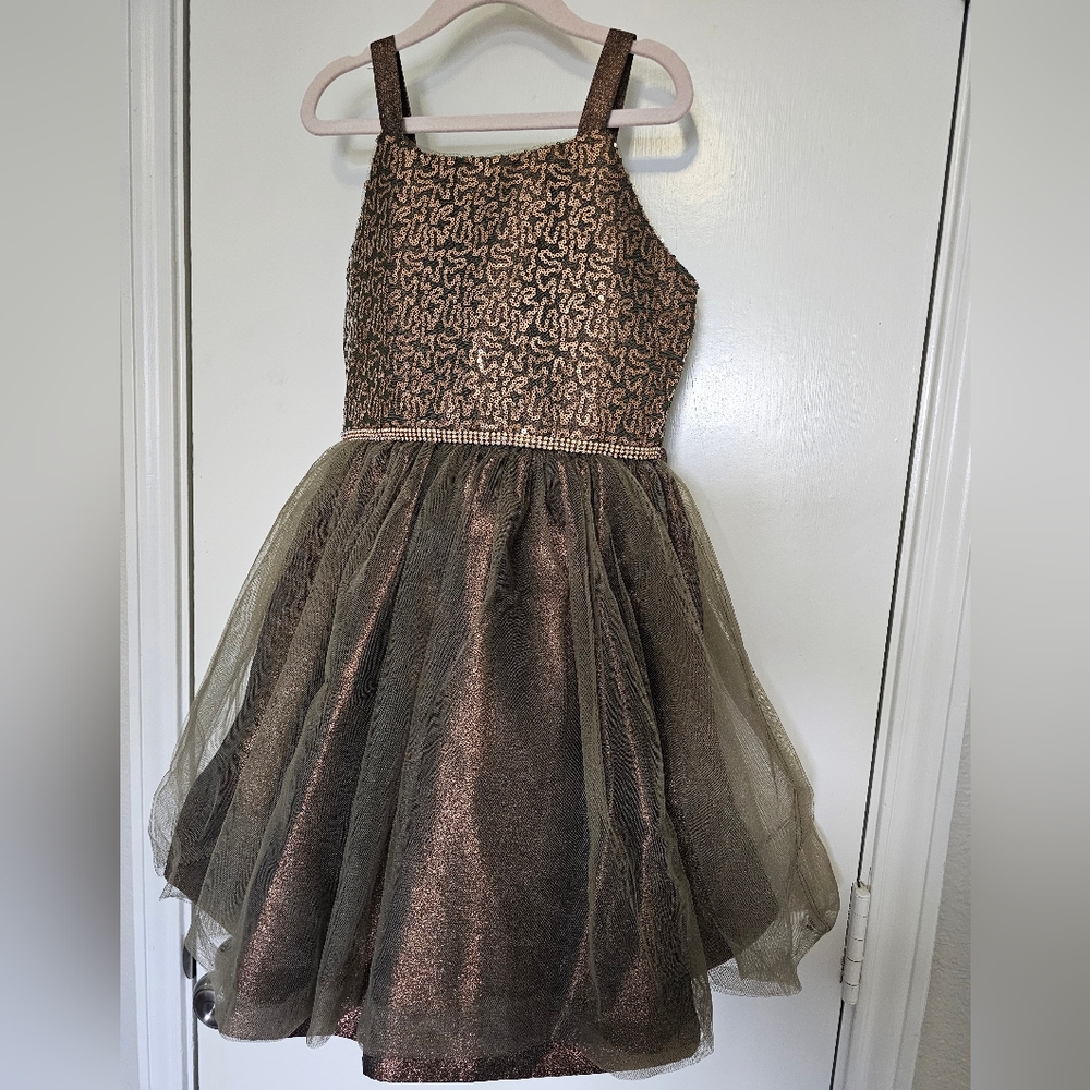 Elegant Bonnie Jean Girls Size 8 "BRONZE SEQUINS" Party Dress - Picture 2 of 7